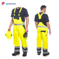 Mono de trabajo de seguridad amarillo de contraste de alta visibilidad, mono para hombre con cintas reflectantes y 6 bolsillos Top En 20471
